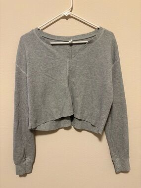 bp Cropped Waffle Knit Sweatshirt - Gray